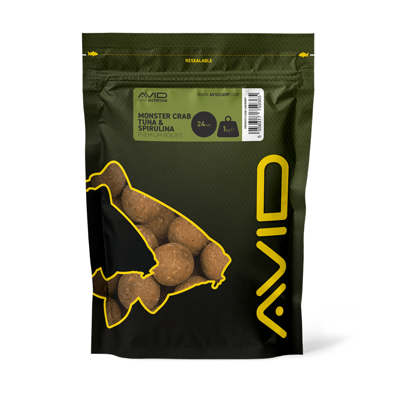 Boilies Avid Carp Premium Monster Crab Tuna & Spirulina 24 mm - Tienda Carpfishing