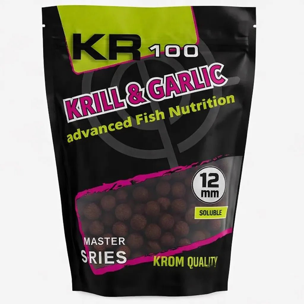 Boilies Solubles Krom Quality KR100 Krill & Garlic 12 mm 800G - Tienda Carpfishing