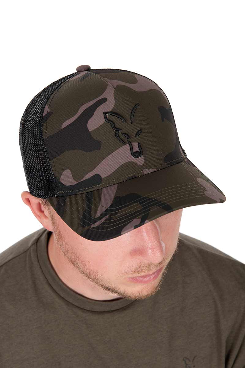 Gorra Fox Trucker Negra-Camo - Tienda Carpfishing