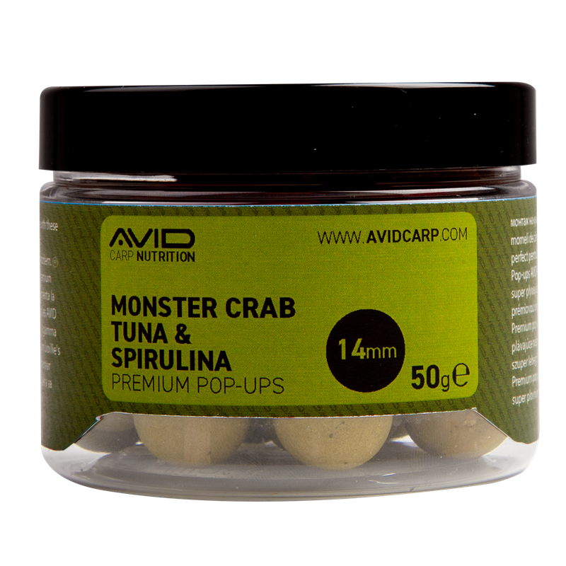 Pop ups Avid Carp Premium Monster Crab Tuna & Spirulina 14 mm - Tienda Carpfishing