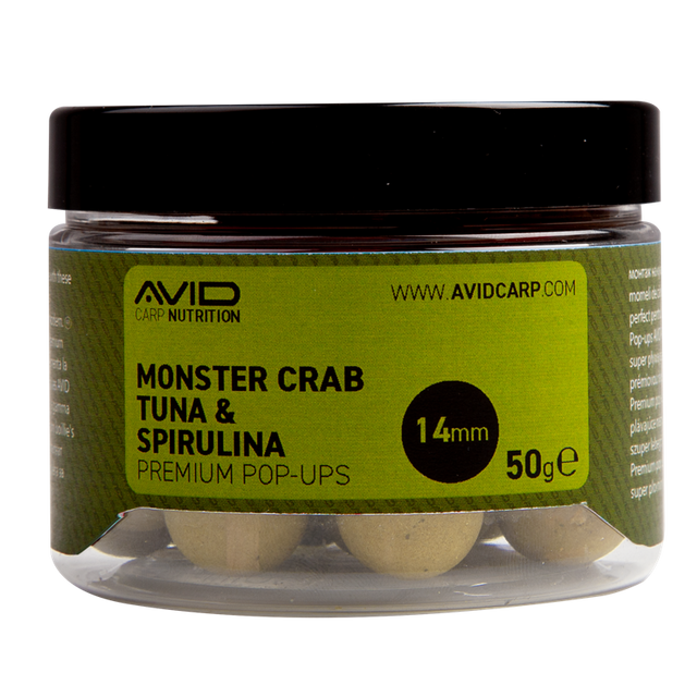 Pop ups Avid Carp Premium Monster Crab Tuna & Spirulina 14 mm - Tienda Carpfishing