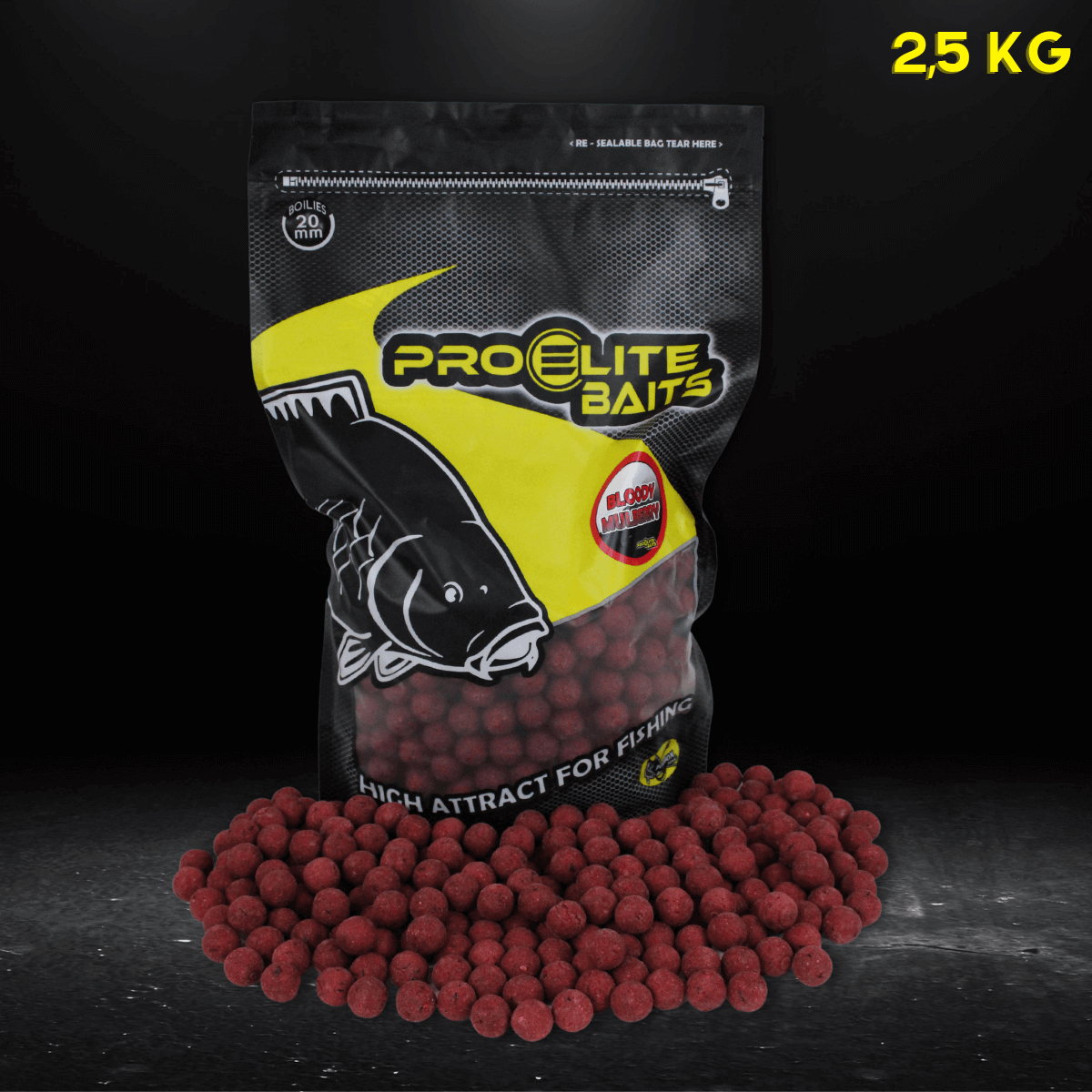 Boilies Pro Elite Baits Bloody Mulberry 20 mm 2,5 Kg - Tienda Carpfishing