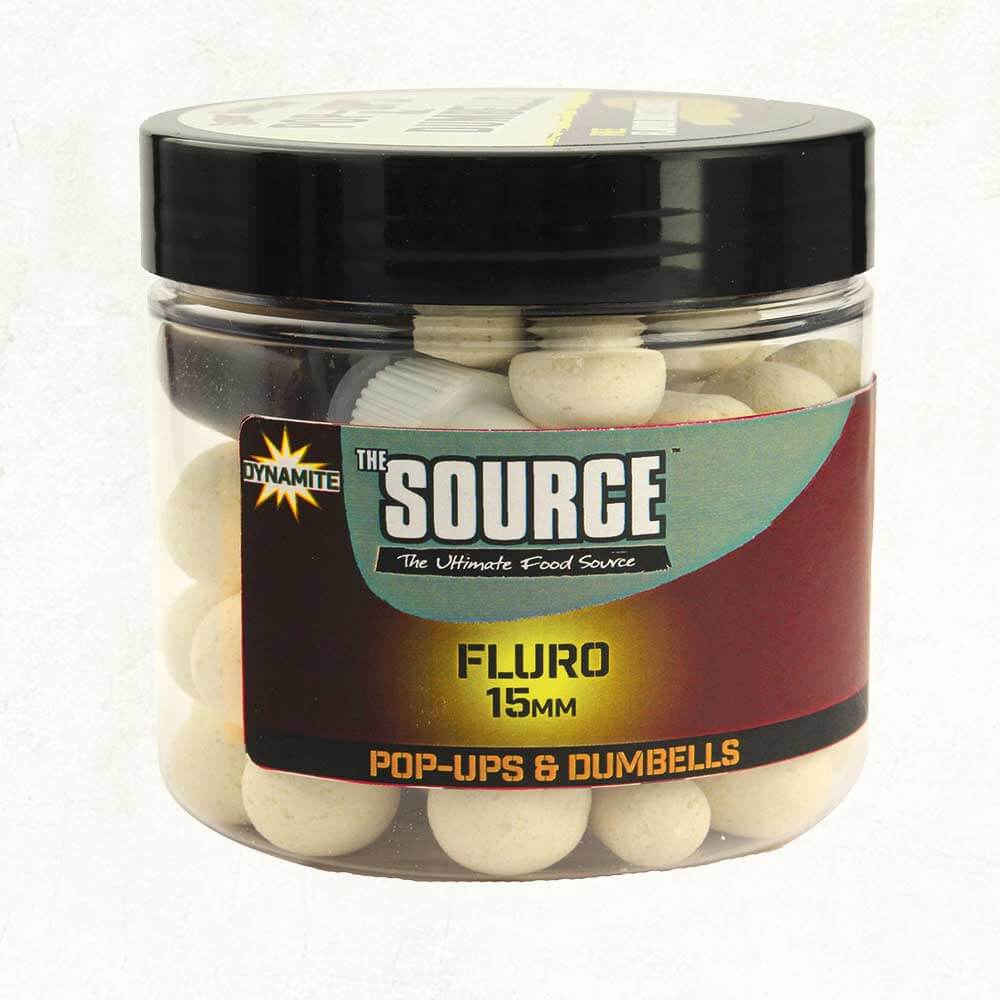 Pop Ups Dumbells Dynamite Baits Source Fluoro White 15 mm - Tienda Carpfishing